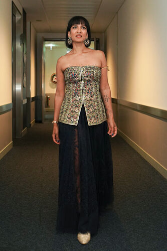 Nameera Silk Skirt Set - Navy, , image 4